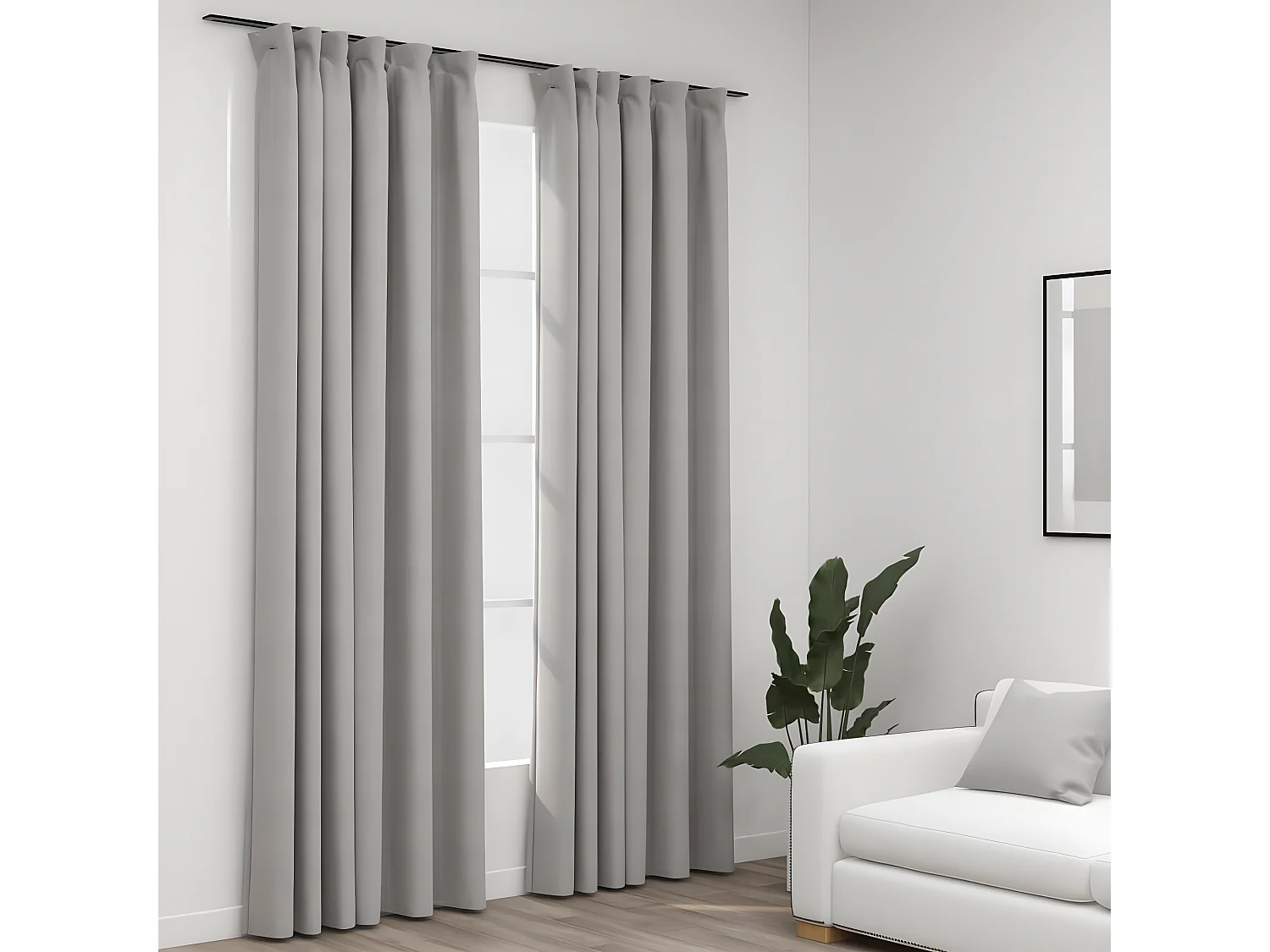 Rideaux occultants aspect lin avec crochets 2pcs Gris 140x225cm QBH96714