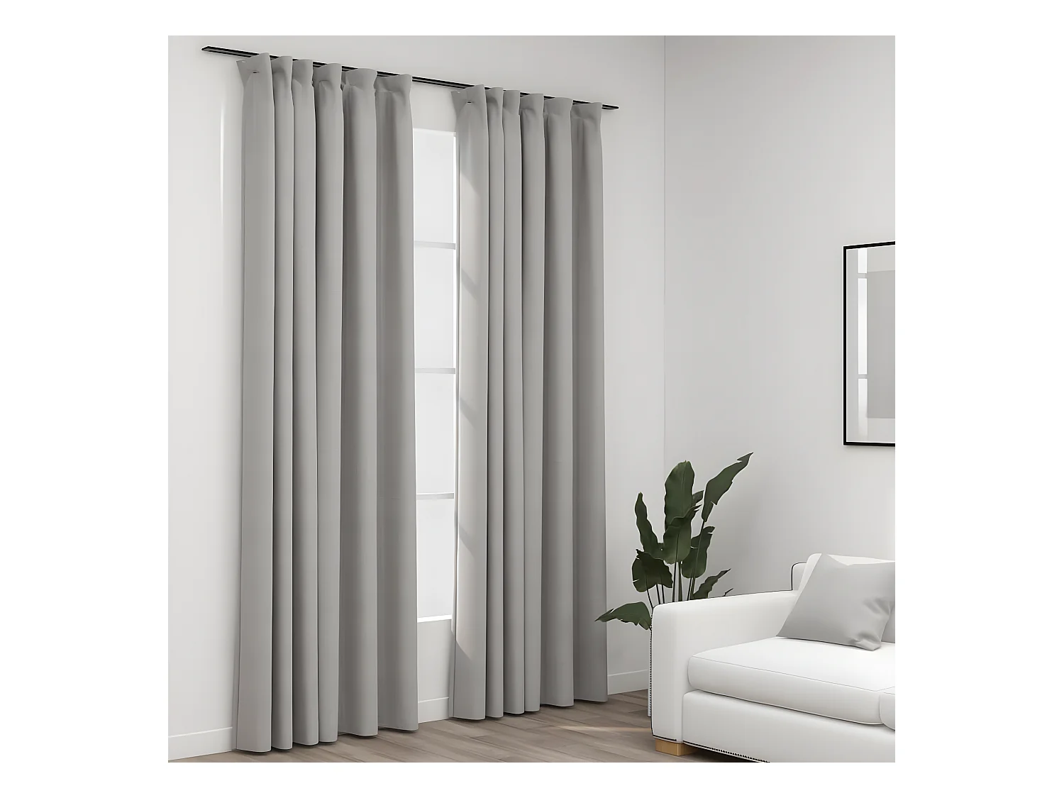 Rideaux occultants aspect lin avec crochets 2pcs Gris 140x225cm QBH96714