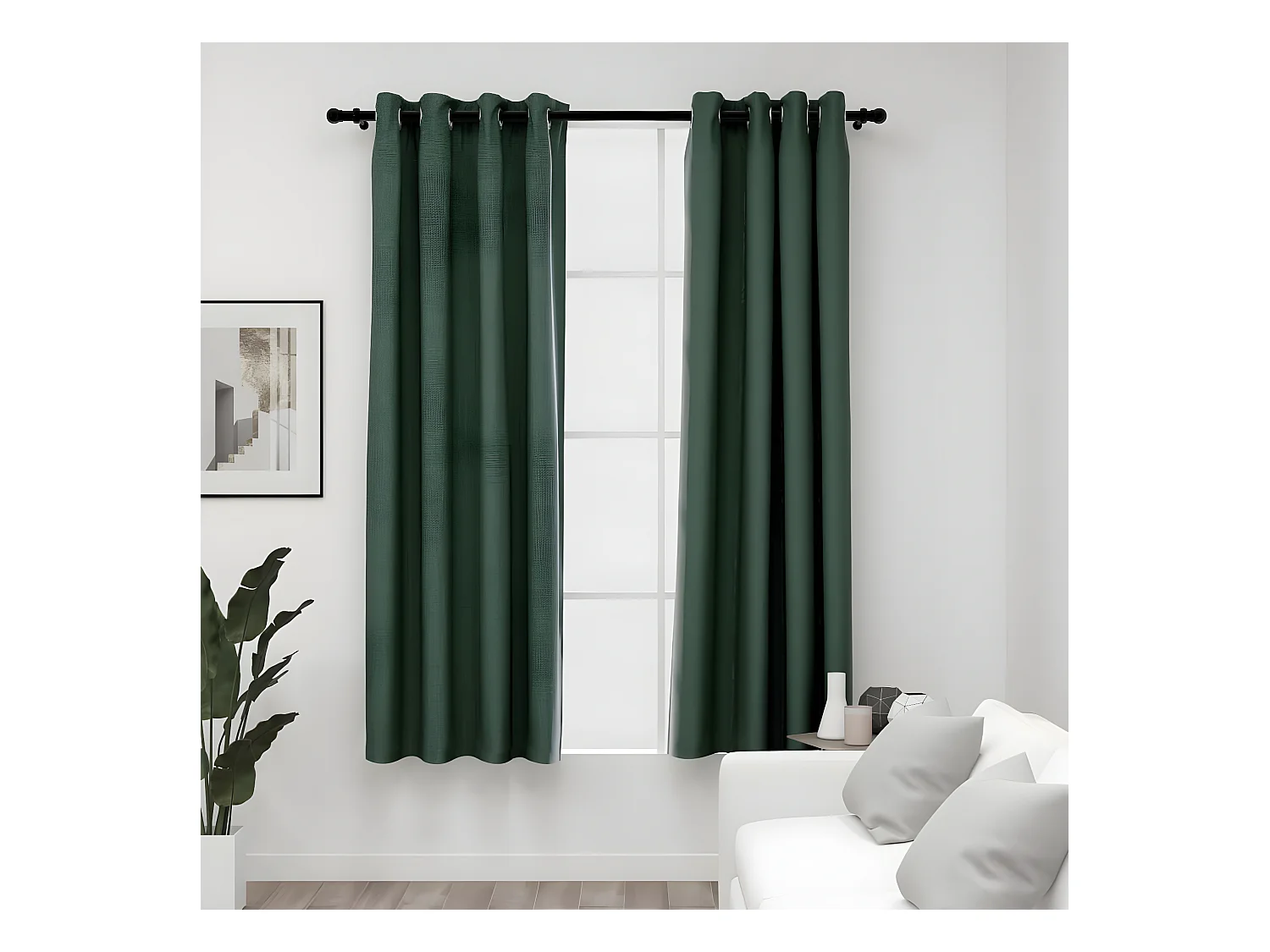 Rideaux occultants Aspect lin avec œillets 2 pcs Vert 140x175cm QBH34486