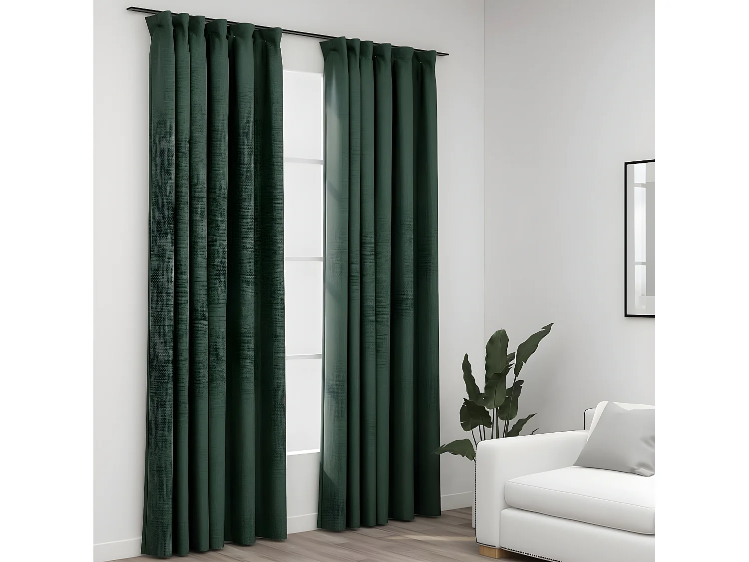 Rideaux occultants aspect lin avec crochets 2pcs Vert 140x245cm QBH56023