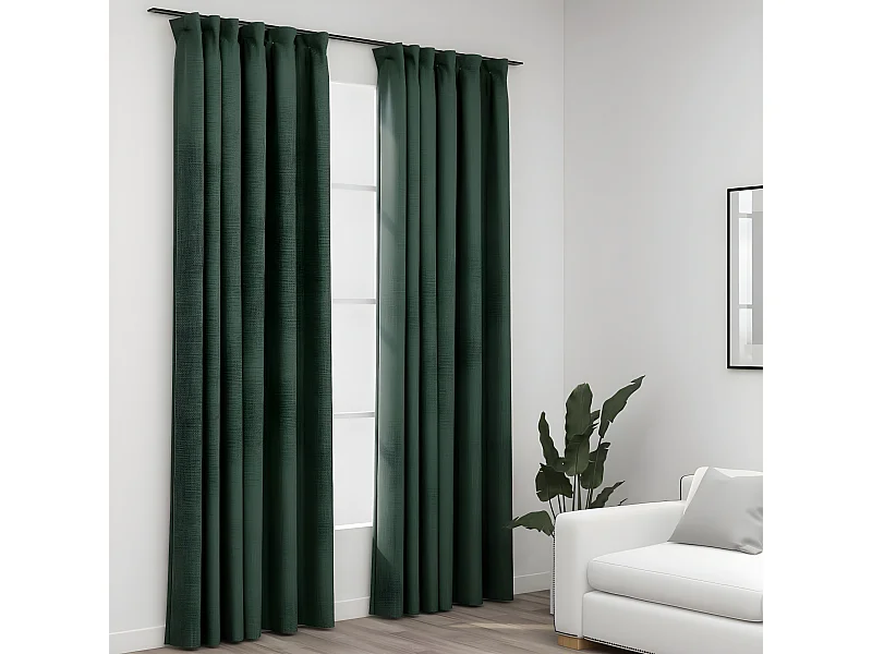 Rideaux occultants aspect lin avec crochets 2pcs Vert 140x245cm QBH56023