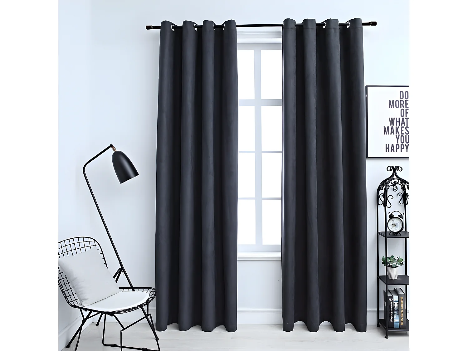Rideaux occultants avec anneaux Métal 2pcs Anthracite 140x175cm QBH55489