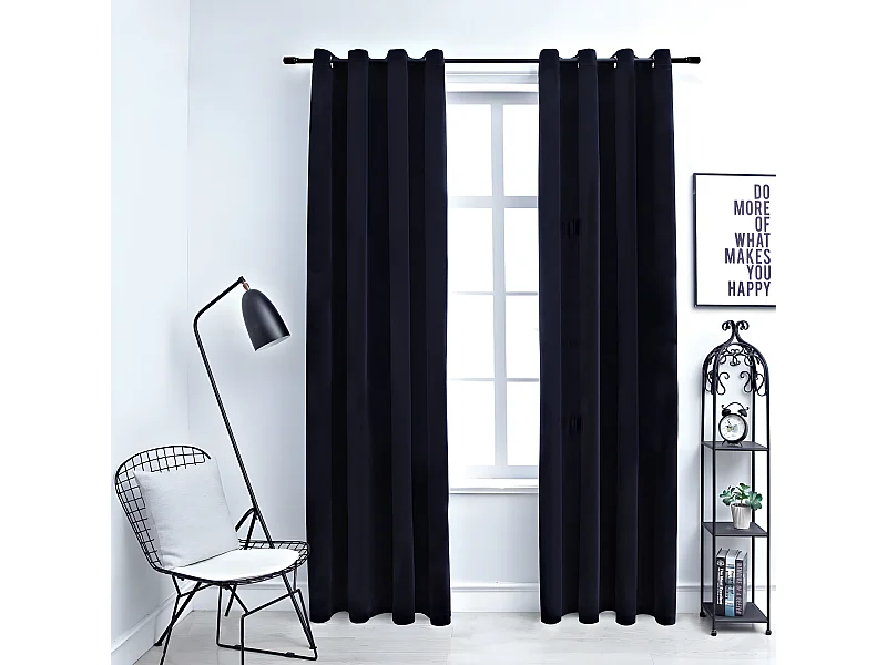Cortinas blackout com argolas 2 pcs 140x225 cm veludo preto PT102756