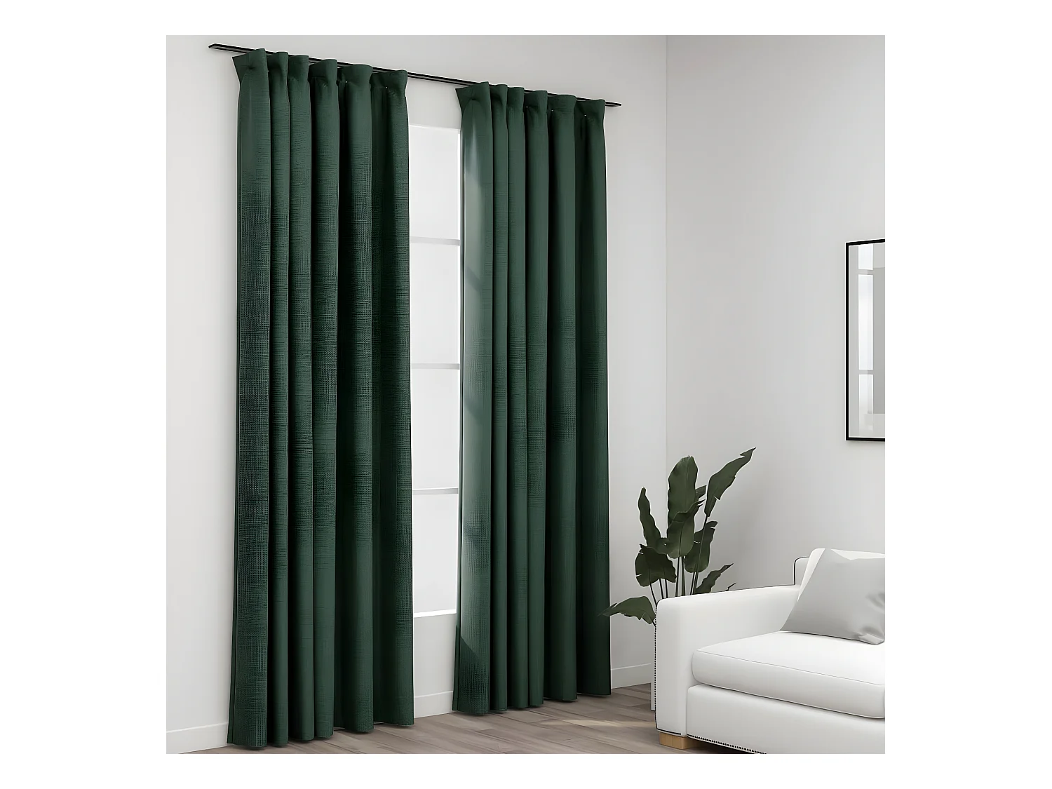 Rideaux occultants aspect lin avec crochets 2pcs Vert 140x225cm QBH90731