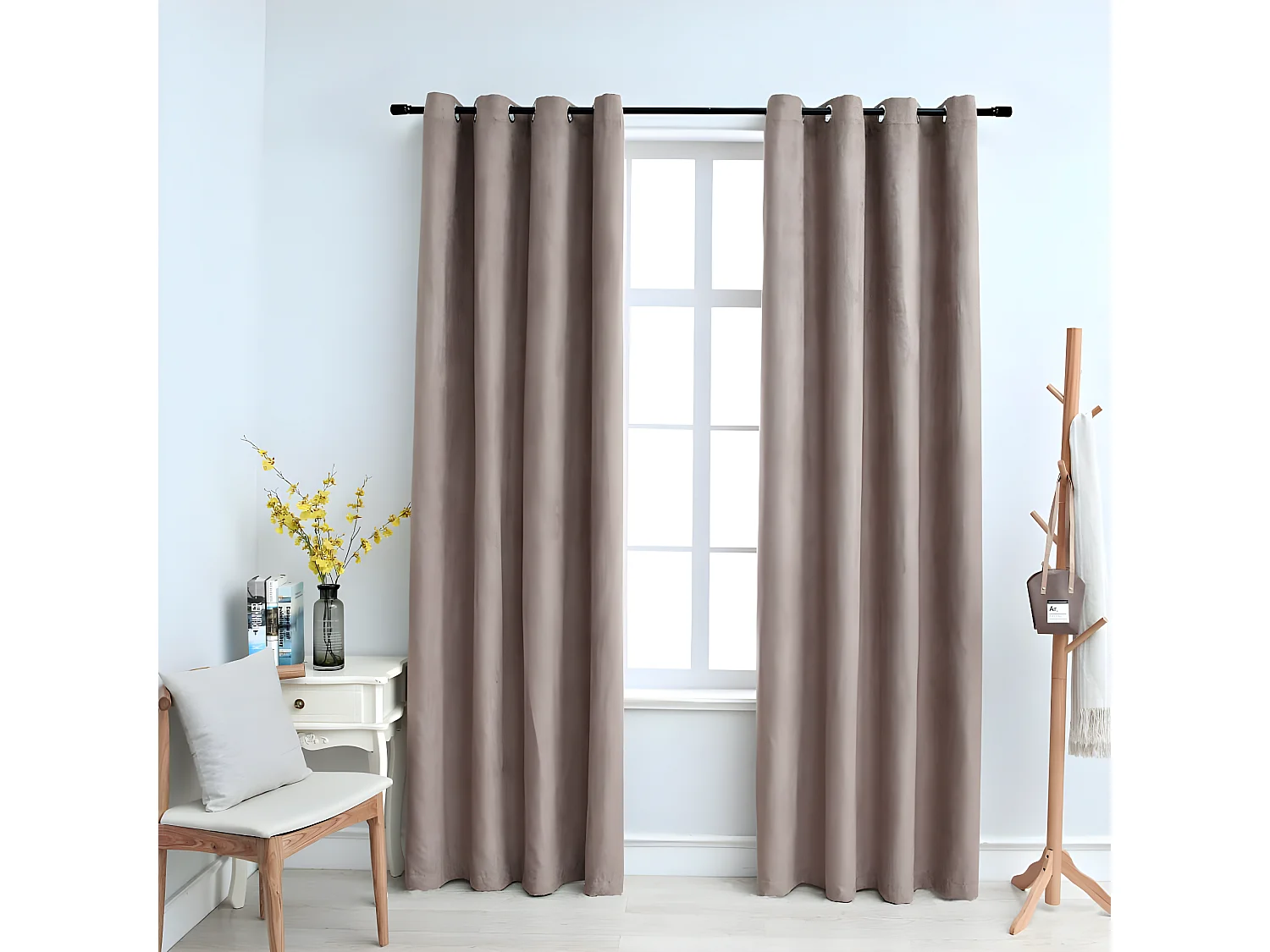 Gordijn verduisterend met metalen ringen 2 st 140x225 cm taupe NL320249