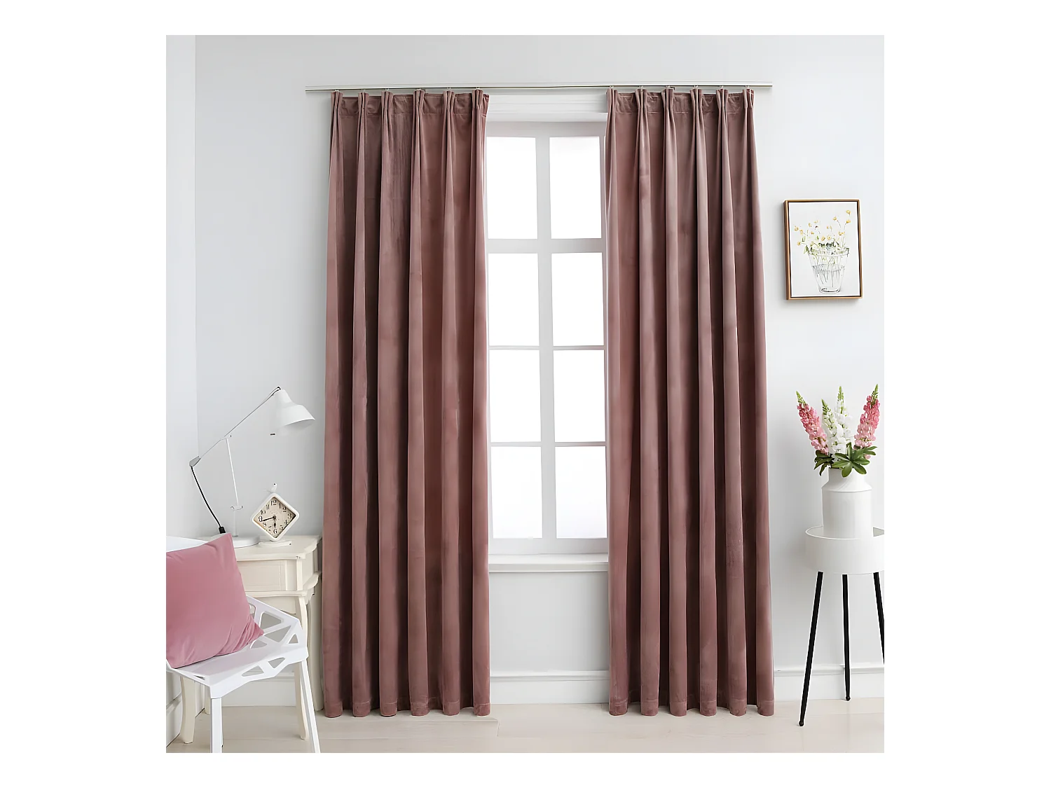 Rideau occultant et crochet 2pcs Velours Rose antique 140x175cm QBH81652