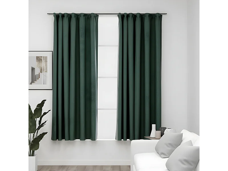 Cortinas opacas aspeto linho c/ ganchos 2 pcs 140x175 cm verde PT938816
