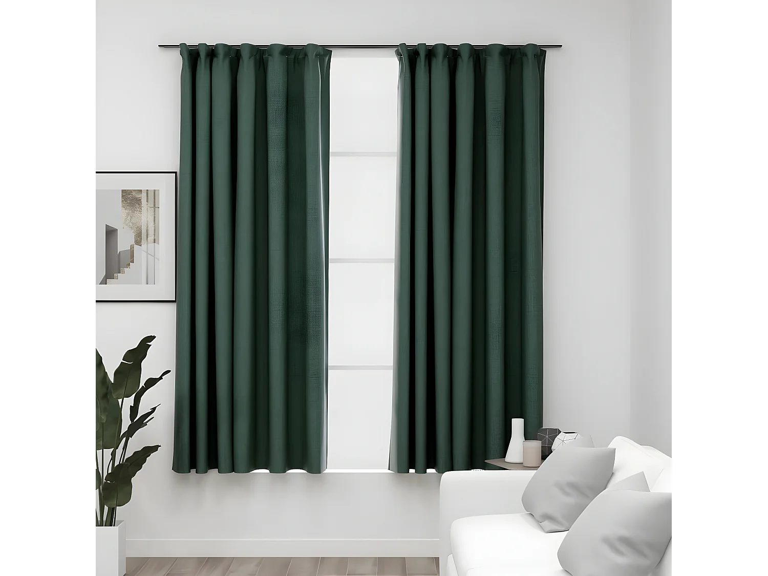 Cortinas opacas aspeto linho c/ ganchos 2 pcs 140x175 cm verde PT938816