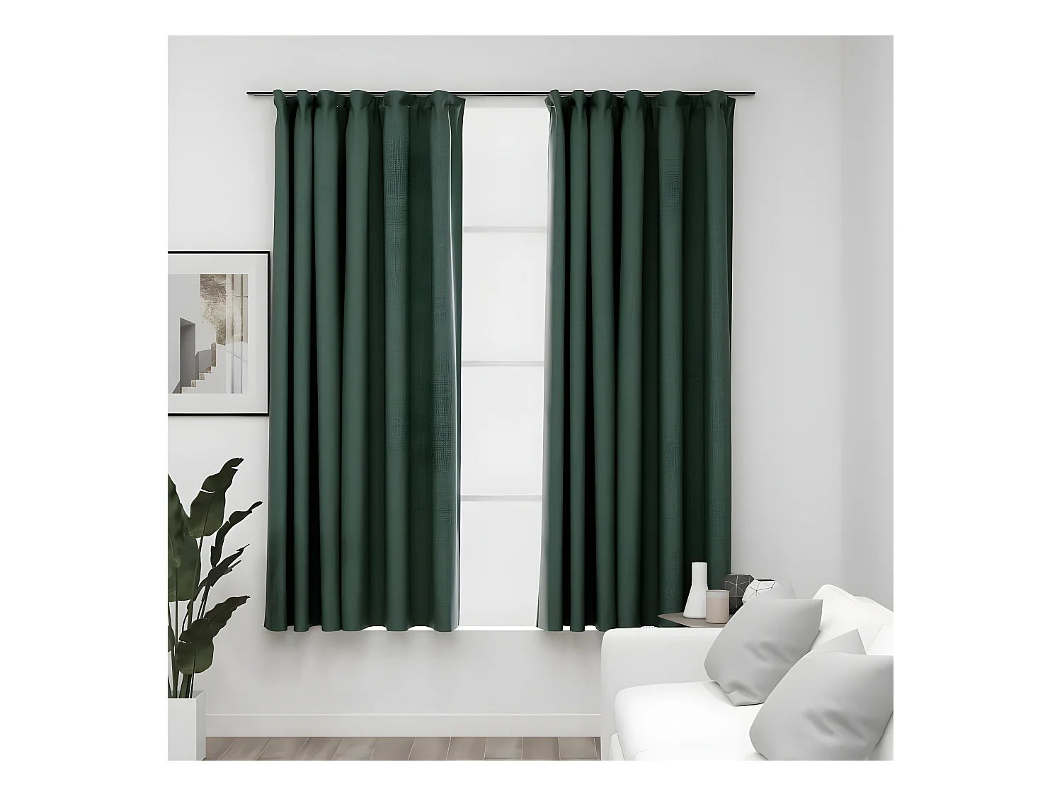 Rideaux occultants aspect lin avec crochets 2pcs Vert 140x175cm QBH27558