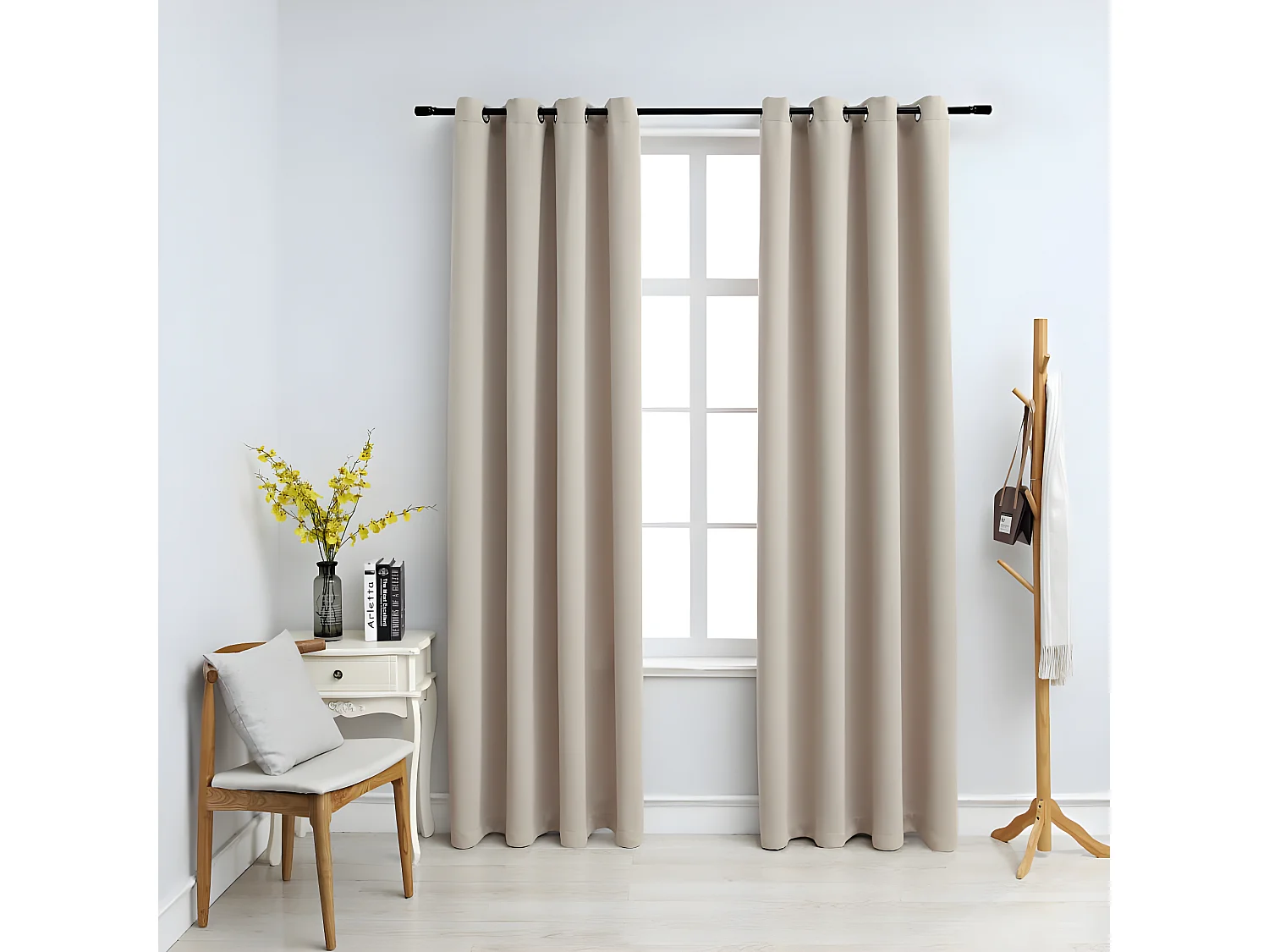 Cortinas opacas con anillas de metal 2 uds beige 140x225 cm ES679142