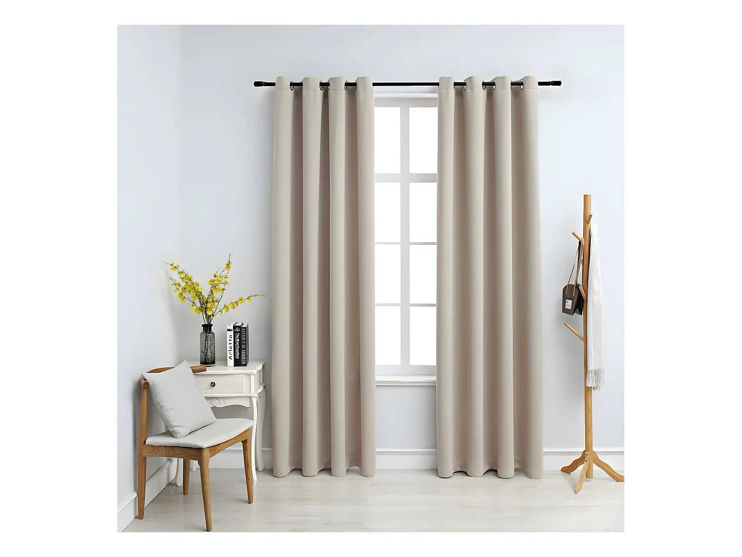 Rideaux occultants avec anneaux en métal 2 pcs Beige 140x225 cm QBH61327