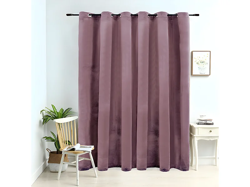 Rideau occultant avec anneaux en métal Velours Rose 290x245 cm QBH97276