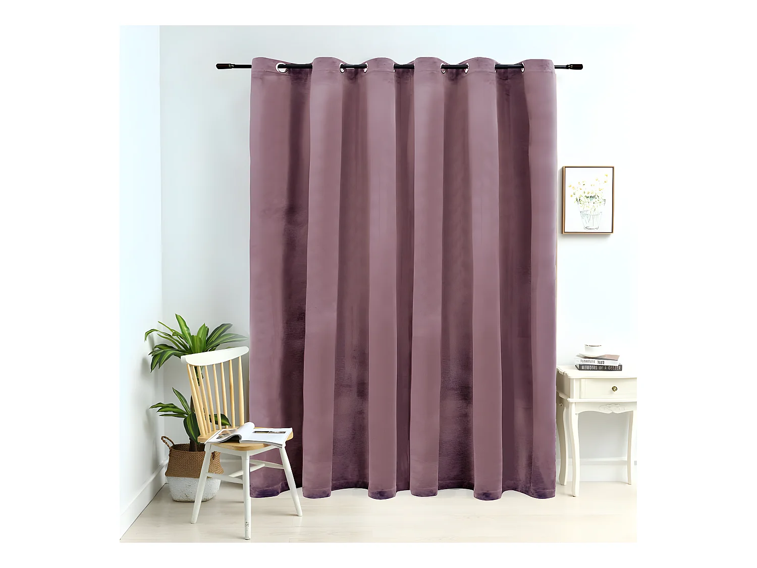 Rideau occultant avec anneaux en métal Velours Rose 290x245 cm QBH97276