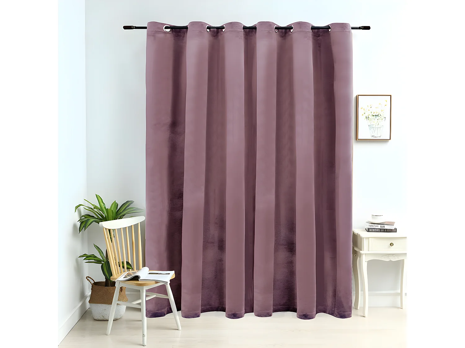 Gordijn verduisterend met ringen 290x245 cm fluweel antiekroze NL302387