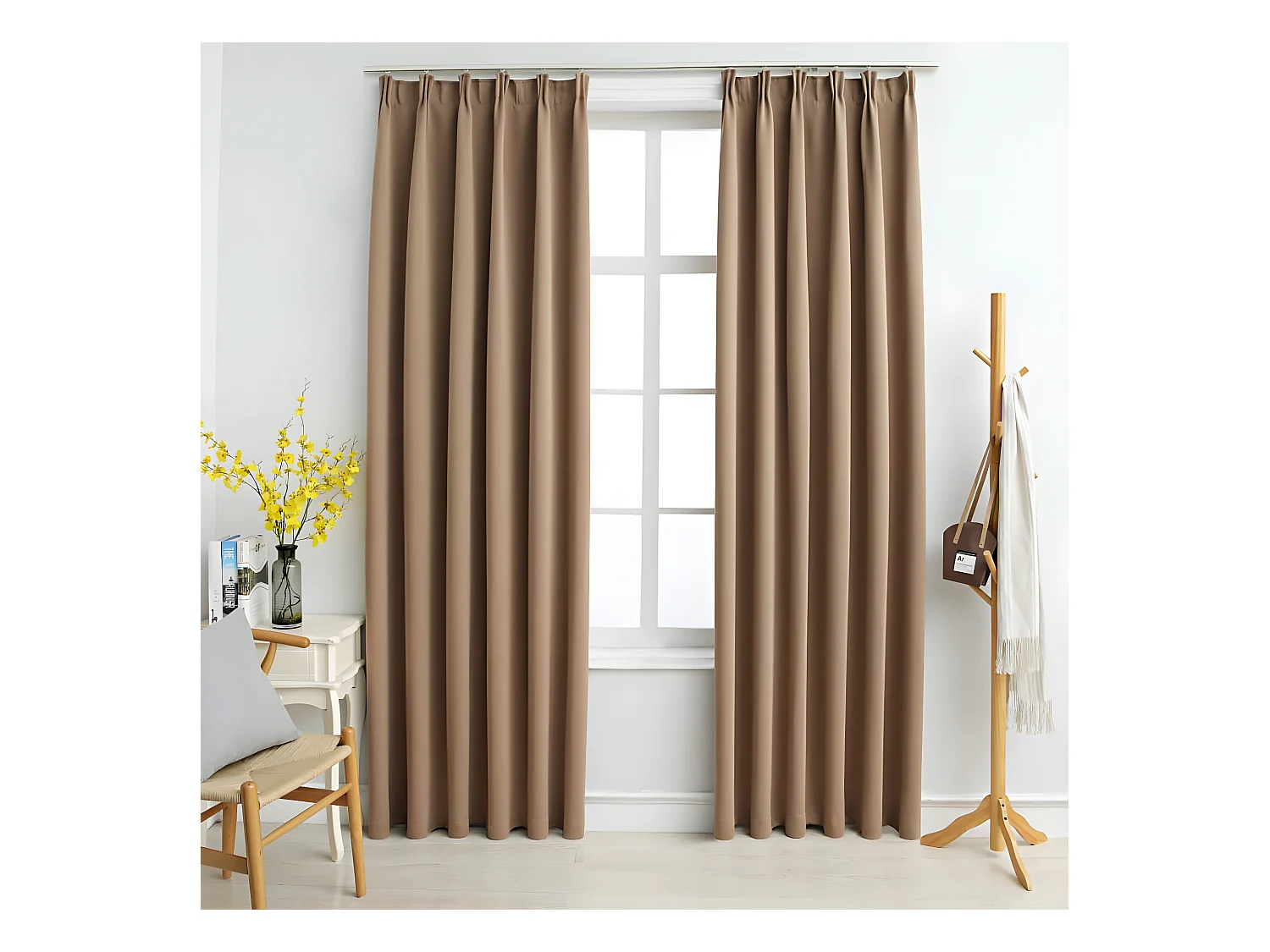 Rideaux occultants avec crochets 2 pcs Taupe 140x175 cm QBH59594