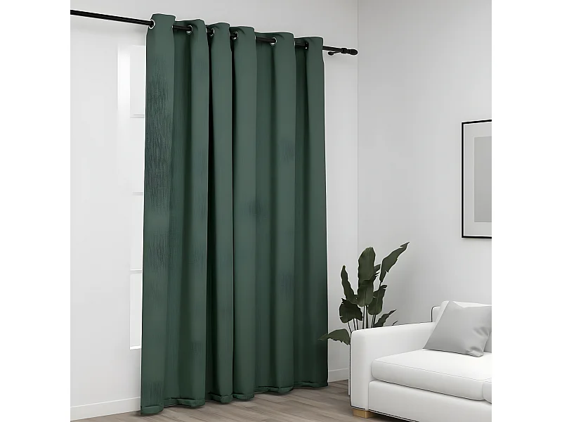 Cortina opaca con ojales look de lino verde 290x245 cm ES511098