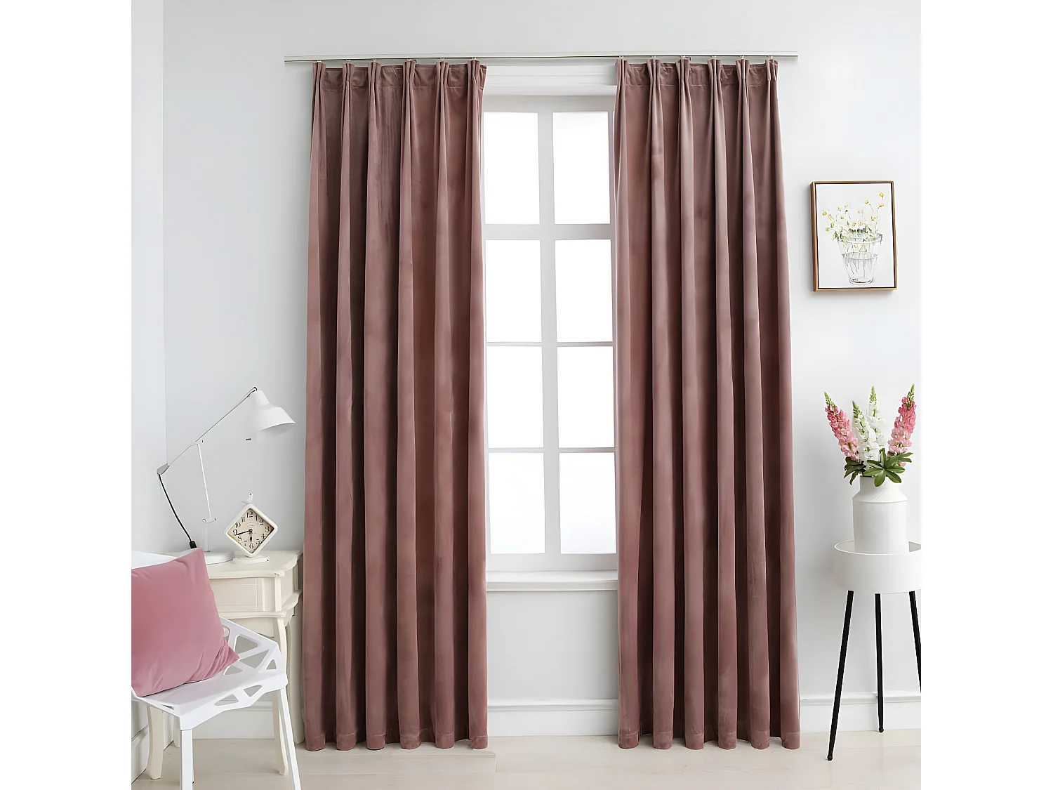 Rideau occultant et crochet 2pcs Velours Rose antique 140x225cm QBH28002