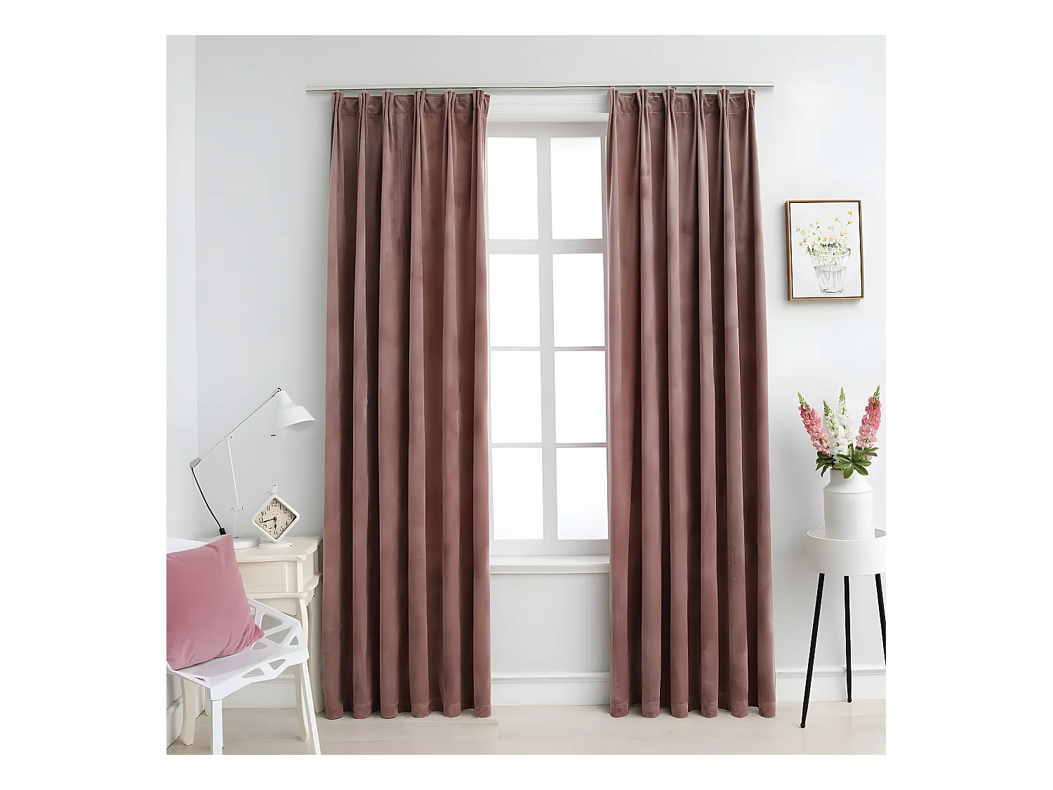 Rideau occultant et crochet 2pcs Velours Rose antique 140x225cm QBH28002