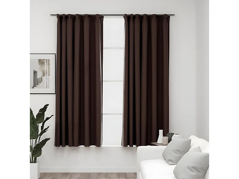 Rideaux occultants aspect lin et crochets 2 pcs Taupe 140x175cm QBH73604