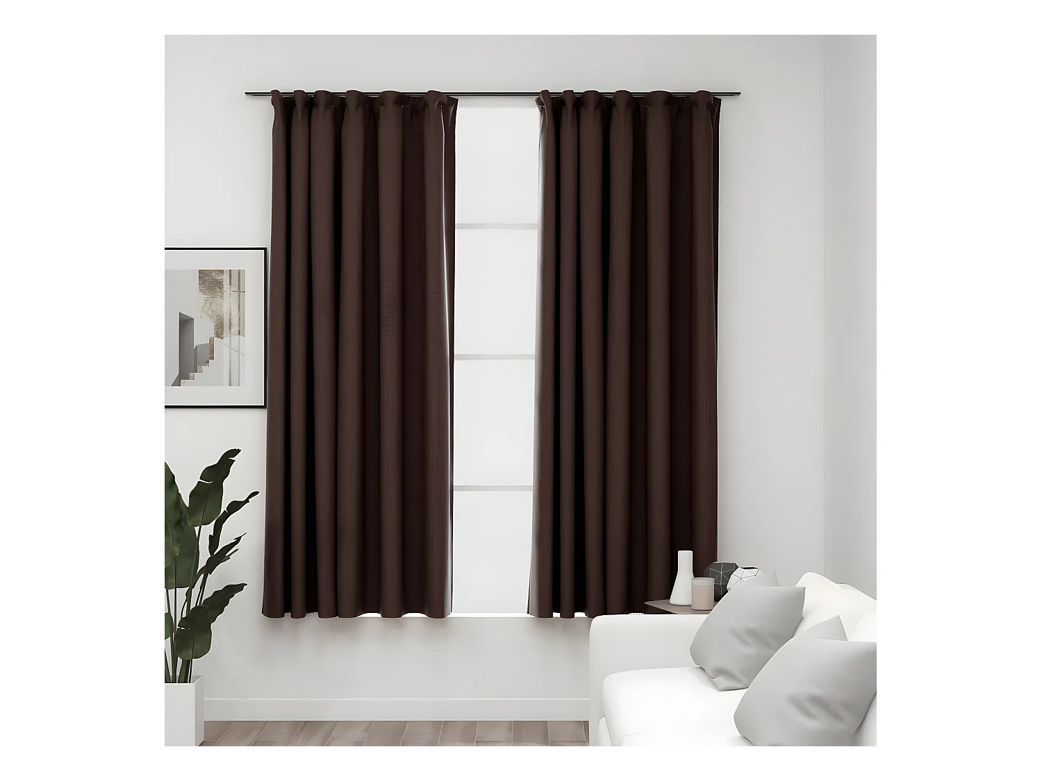Rideaux occultants aspect lin et crochets 2 pcs Taupe 140x175cm QBH73604