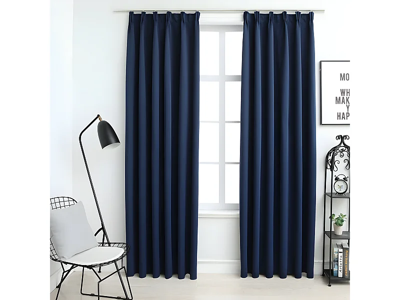 Cortinas opacas con ganchos 2 piezas azul 140x225 cm ES750087