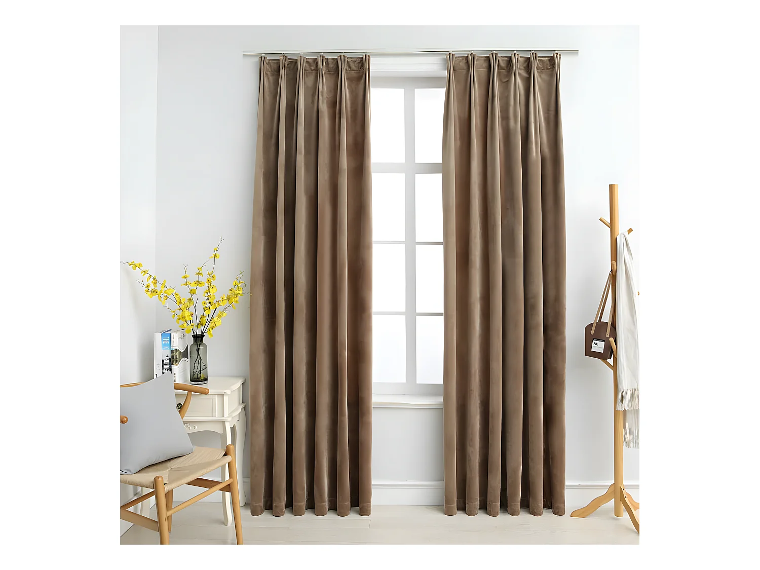 Rideaux occultants avec crochets 2 pcs Velours Beige 140x225 cm QBH66753