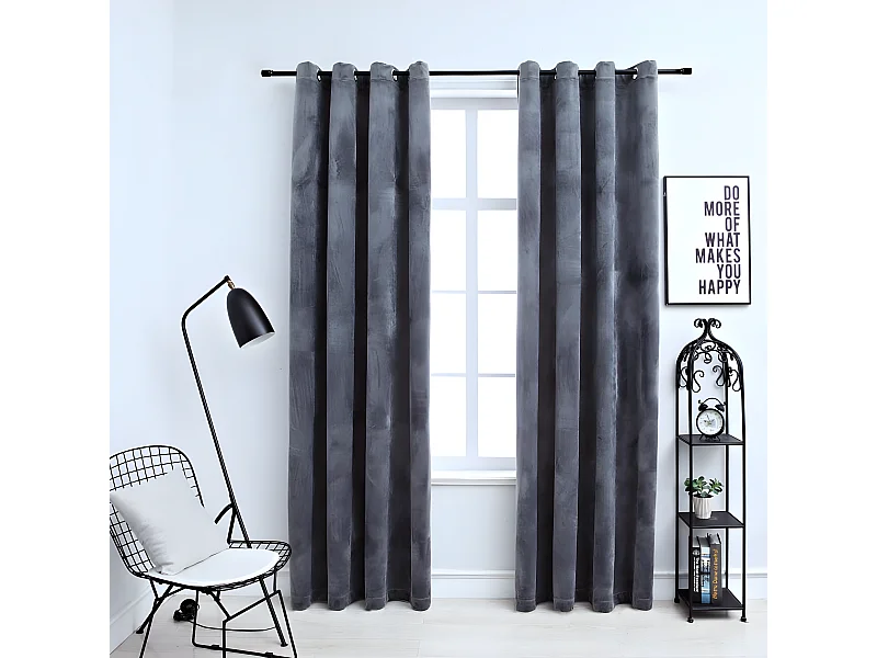 Rideaux occultants et anneaux 2pcs Velours Anthracite 140x225cm QBH44916