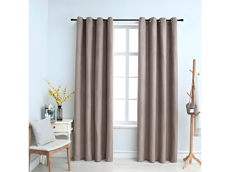 Cortinas opacas con anillas de metal 2 pzs gris topo 140x175 cm ES146143