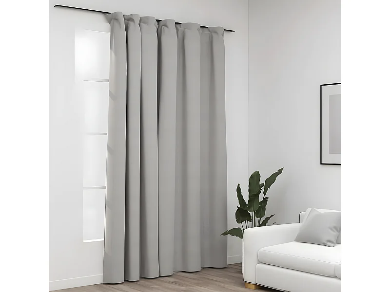 Cortina opaca con ganchos look de lino gris 290x245 cm ES458361