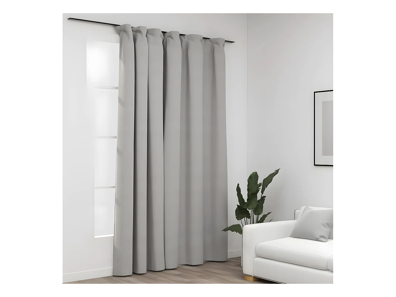 Rideau occultant d'aspect de lin avec crochets Gris 290x245 cm QBH81533