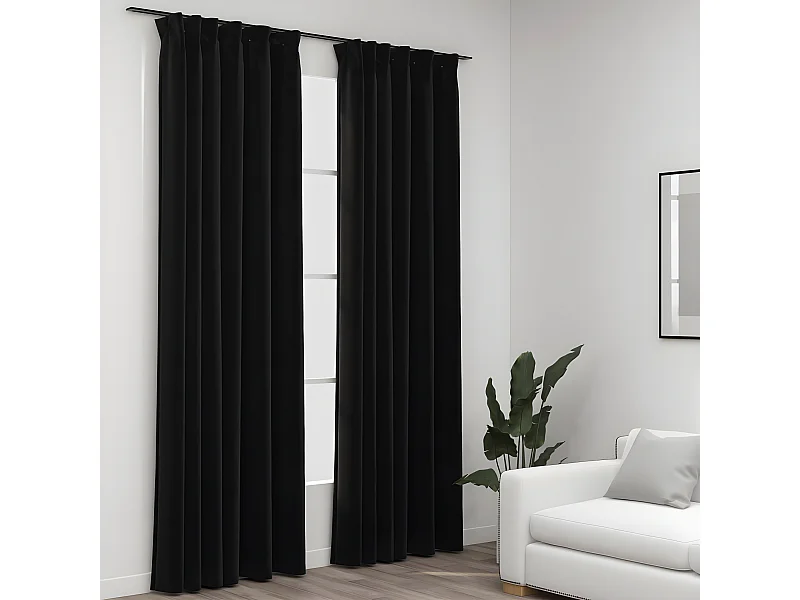 Rideaux occultants aspect lin crochet 2pcs Anthracite 140x245cm QBH55126