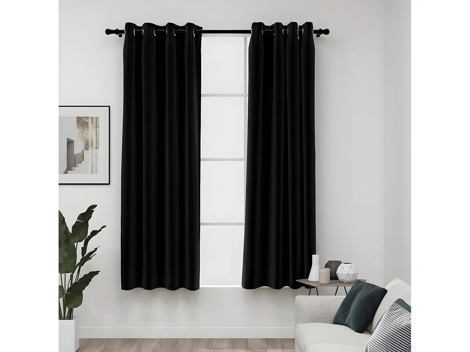 Cortina opaca con ojales look lino 2 pzas antracita 140x175 cm ES548421