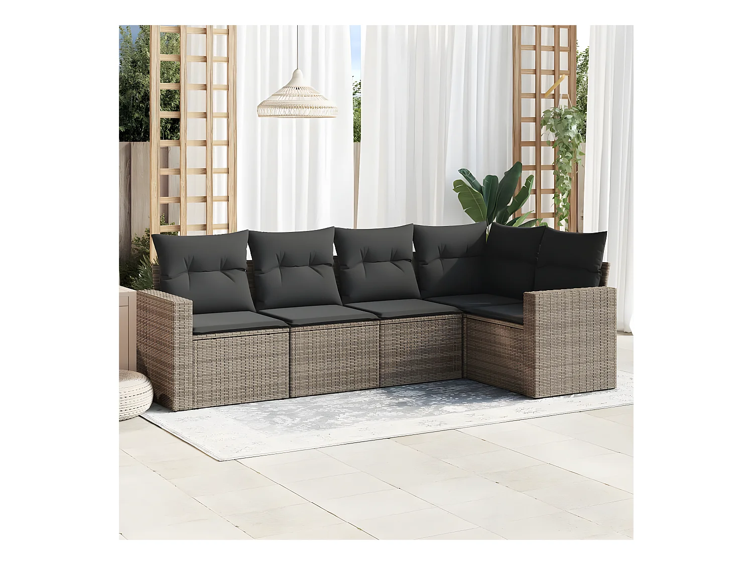 Salon de jardin 5 pcs avec coussins gris résine tressée BE71263