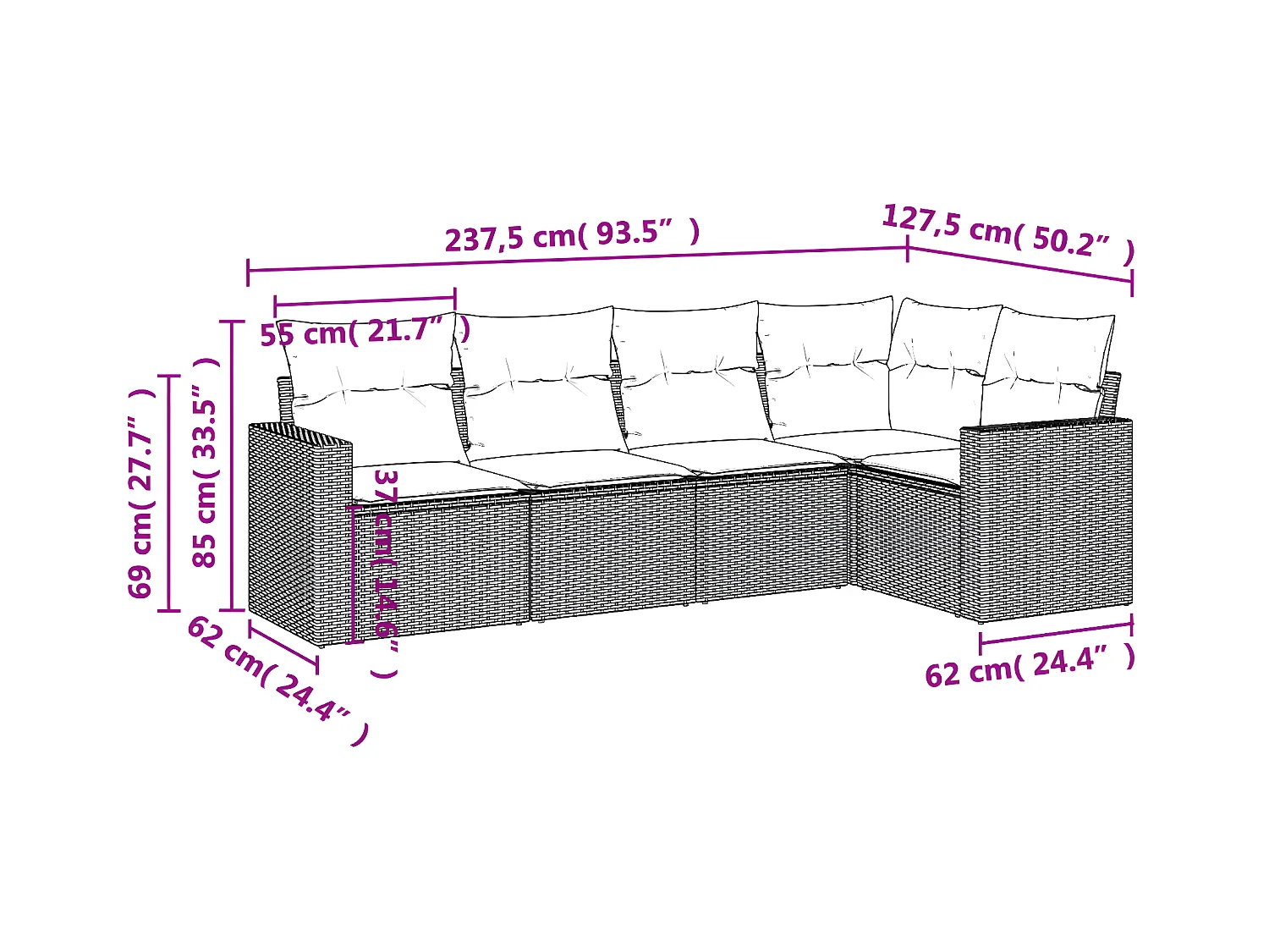 5-tlg. Garten-Sofagarnitur,Gartenmöbel-Set mit Kissen Grau Poly Rattan -gkd783644