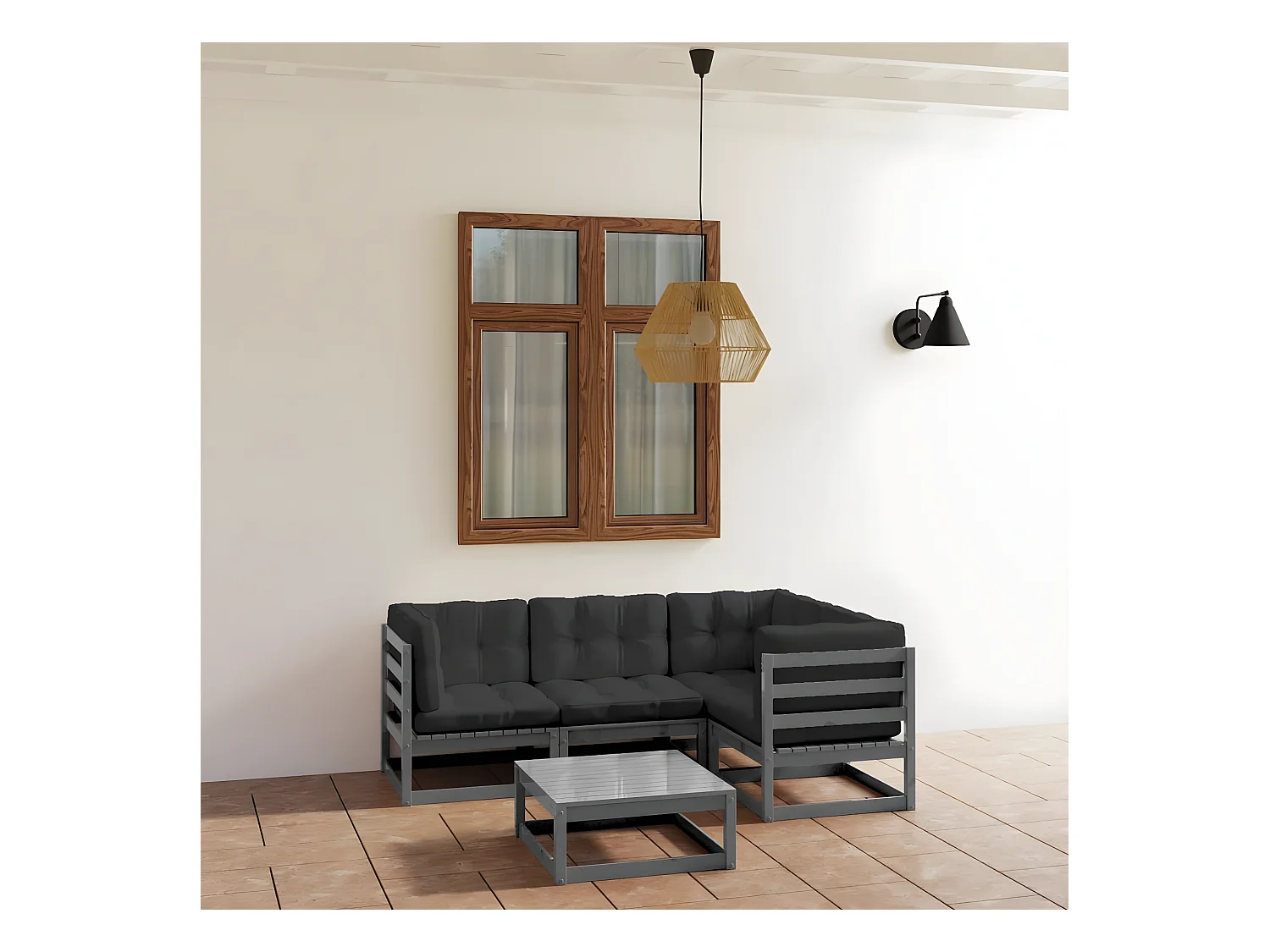 Salon de jardin 5 pcs avec coussins Bois de pin massif BE11684
