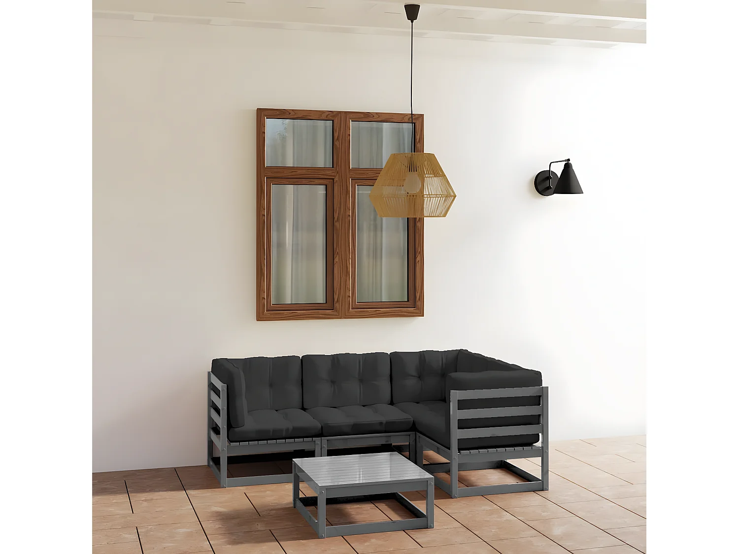 Salon de jardin 5 pcs avec coussins Bois de pin massif BE11684