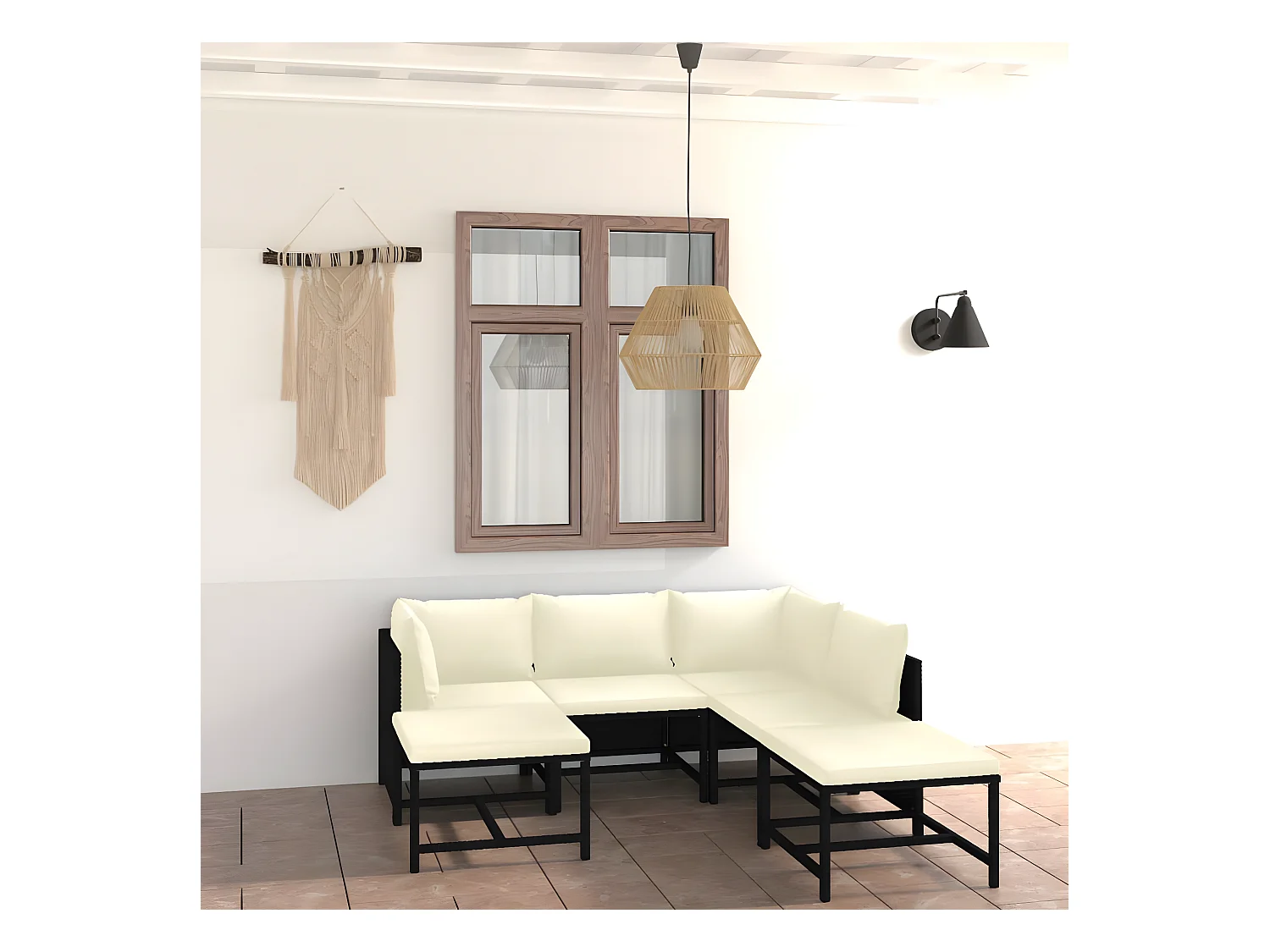 Salon de jardin 7 pcs avec coussins Résine tressée Noir BE91608