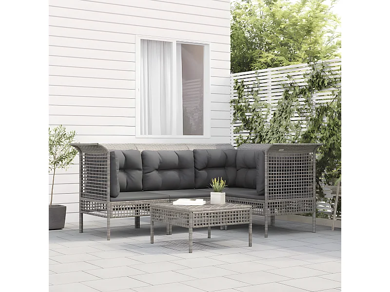 5-delige Loungeset met kussens poly rattan grijs NL28678