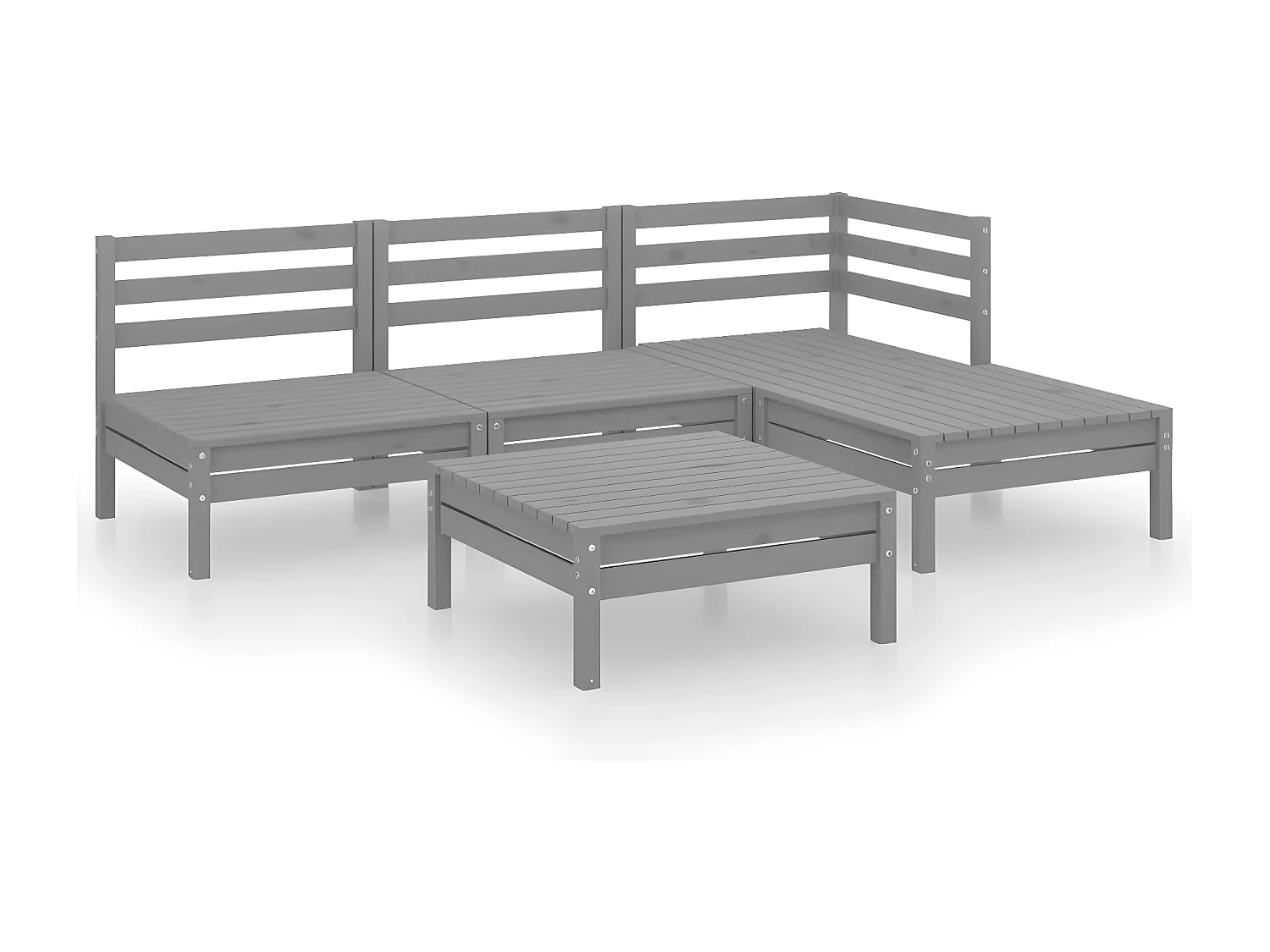 5-tlg. Garten-Sitzgruppe: Sofa + Tisch | Garten-Lounge-Set Massivholz Kiefer Grau -GKD350412