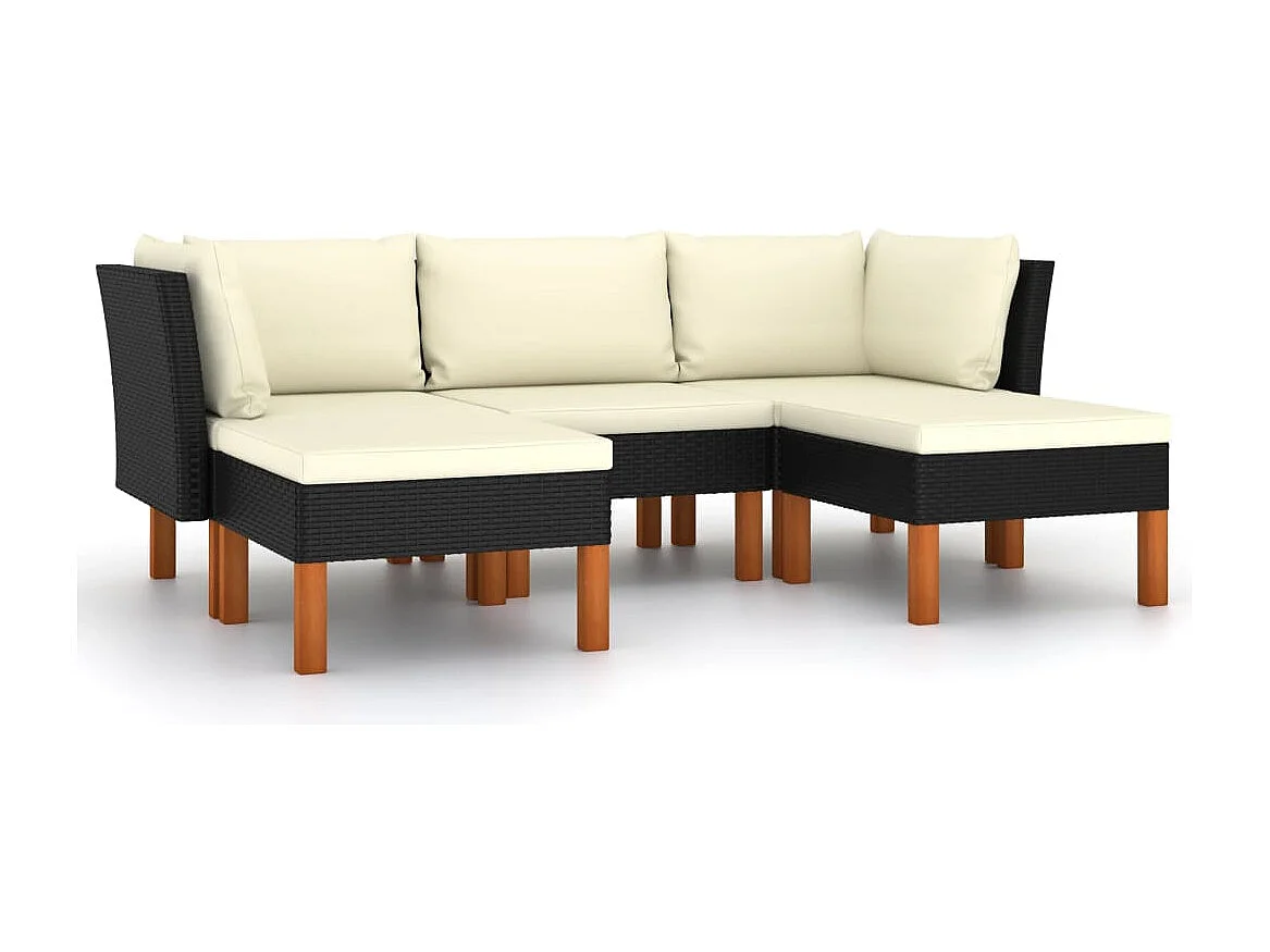 5-tlg. Garten-Sitzgruppe | Garten-Lounge-Set mit Kissen Poly Rattan Schwarz -GKD843376