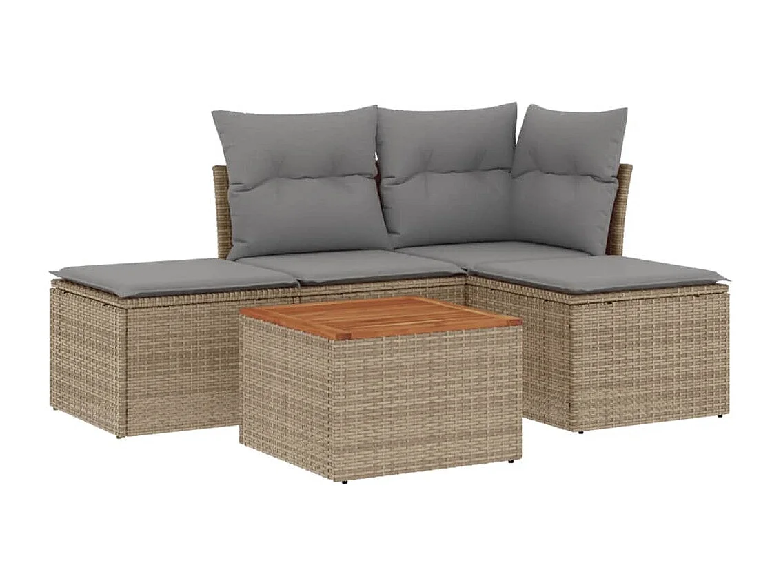 5-delige Loungeset met kussens poly rattan beige NL31144