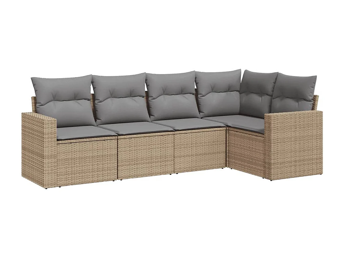 5-tlg. Garten-Sofagarnitur,Gartenmöbel-Set mit Kissen Beige Poly Rattan -gkd346575