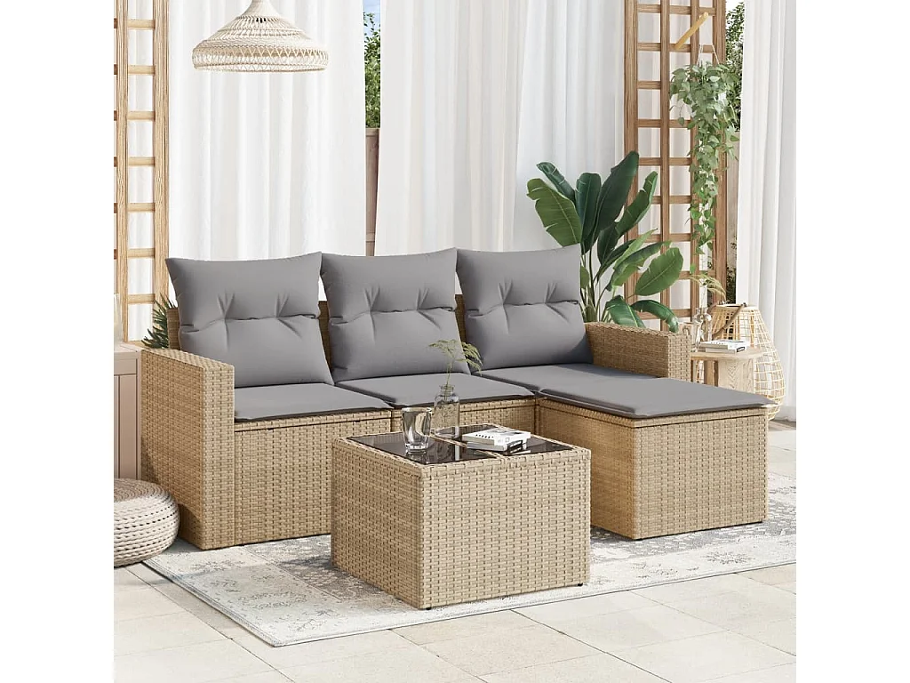 Salon de jardin avec coussins 5 pcs beige résine tressée BE11891