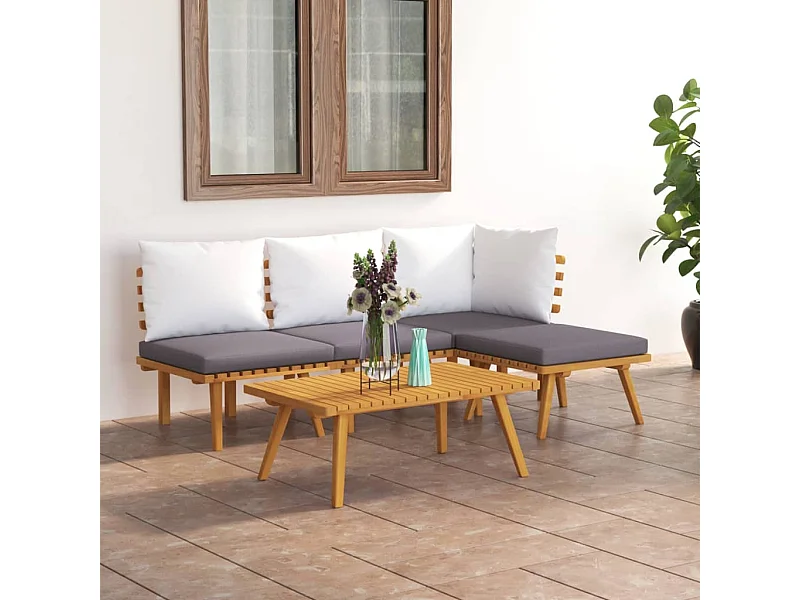 5 pcs conjunto lounge de jardim c/ almofadões acácia maciça PT39055