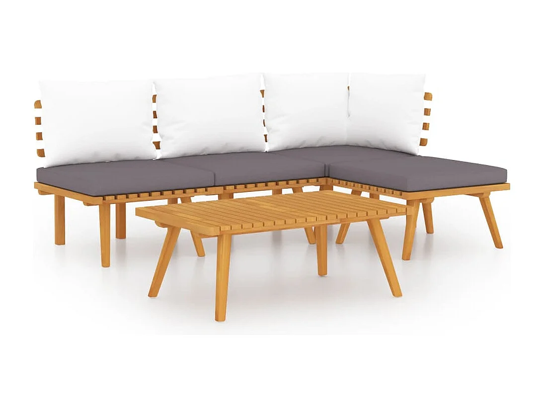 5-tlg. Garten-Sitzgruppe: Sofa + Tisch | Garten-Lounge-Set mit Kissen Massivholz Akazie -GKD996588
