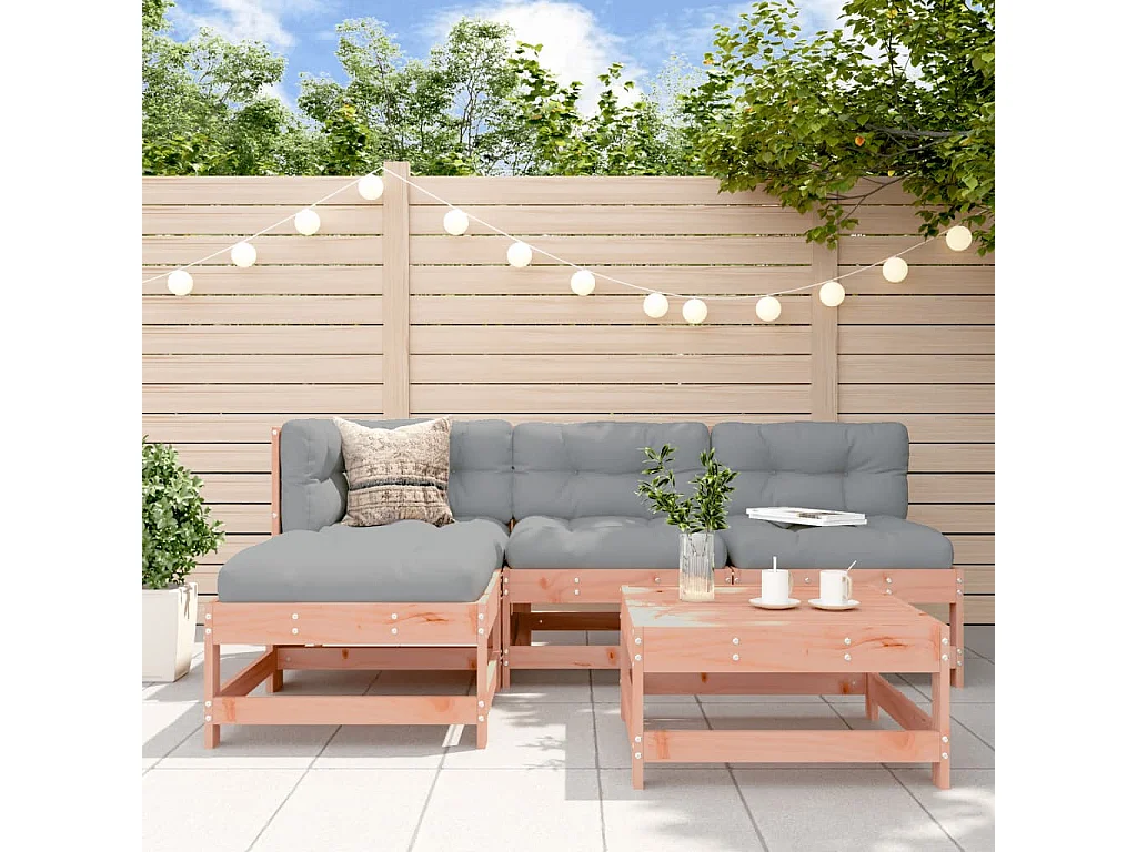 5-tlg. Garten-Sitzgruppe: Sofa + Tisch | Garten-Lounge-Set mit Kissen Massivholz Douglasie -GKD452391