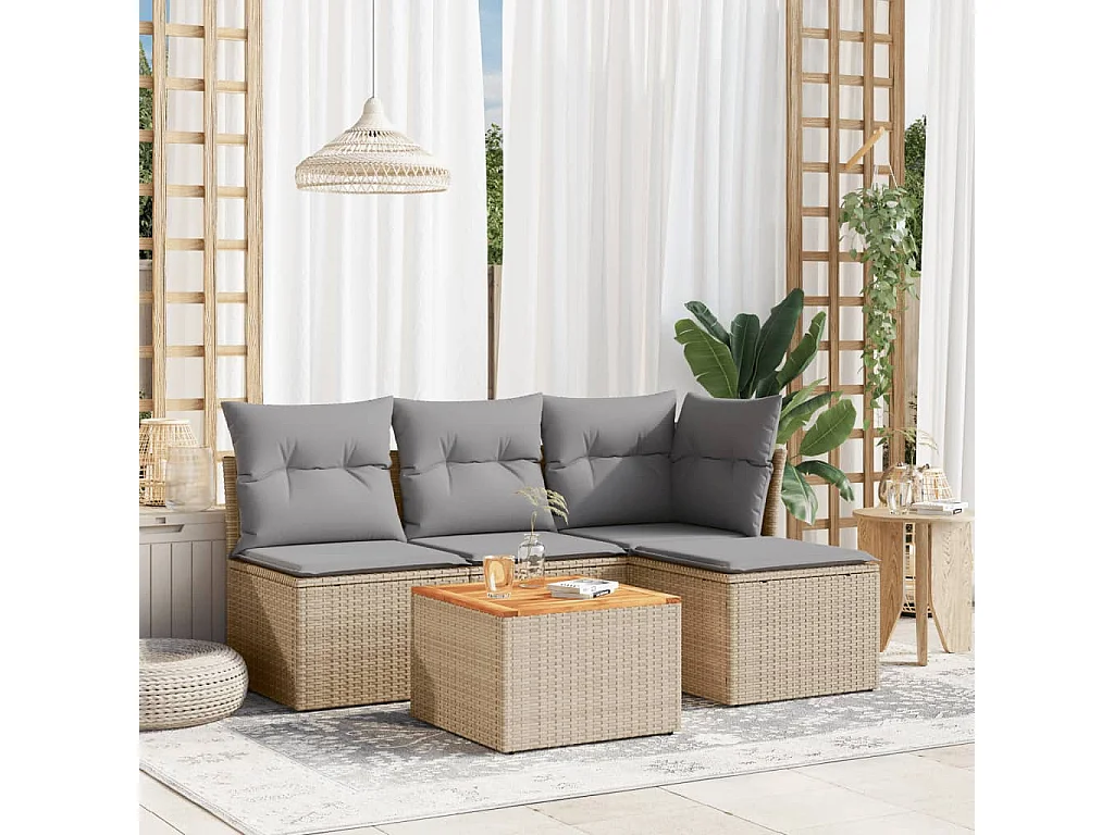 5-tlg. Garten-Sofagarnitur,Gartenmöbel-Set mit Kissen Beige Poly Rattan -gkd731549