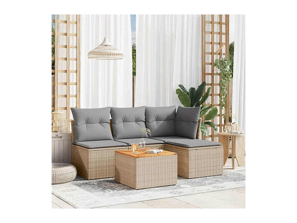 Salon de jardin avec coussins 5 pcs beige résine tressée BE99553