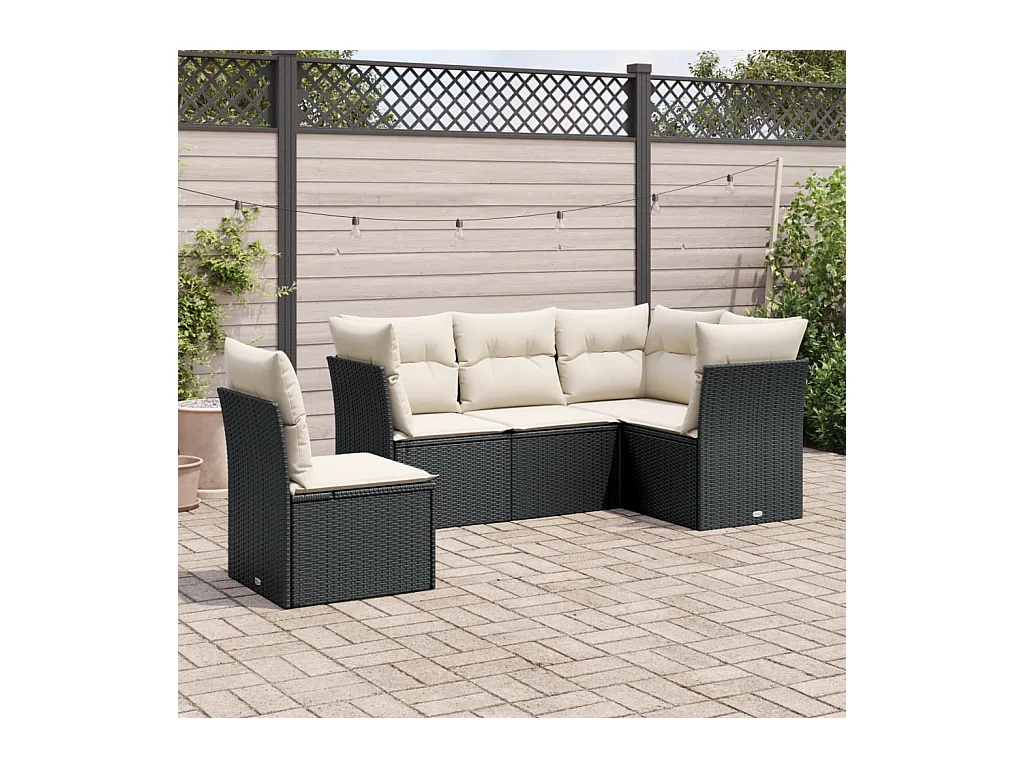 5-delige Loungeset met kussens poly rattan zwart NL70327