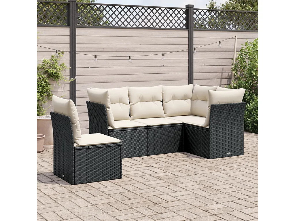 Salon de jardin 5 pcs avec coussins noir résine tressée BE53326